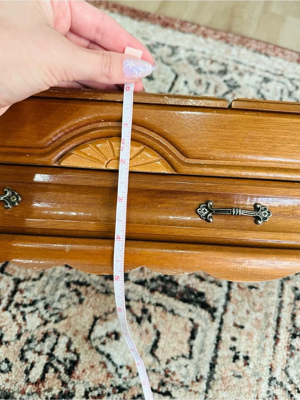 Wooden Jewelry Box with Carved Accents - Honey Brown